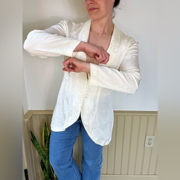 Vintage Ivory Brocade Blazer M/L Coquette Bridal Cottagecore Puff Sleeve ILGWU - Picture 5 of 16